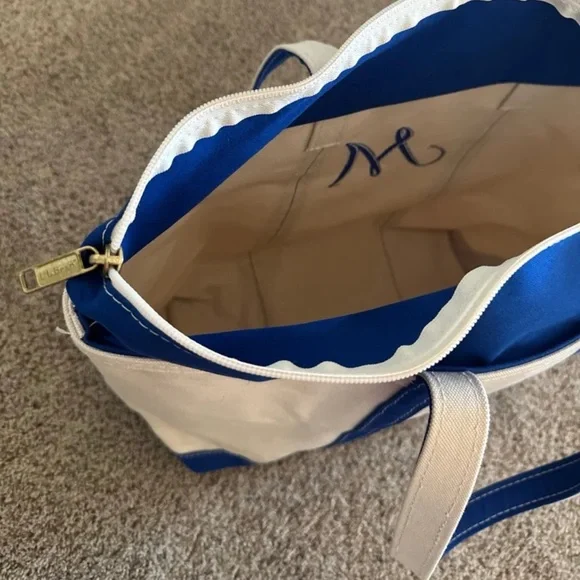 L.L. Bean Boat & Tote Bag USA Canvas Blue Zip Top Embroidered M - Picture 8 of 12